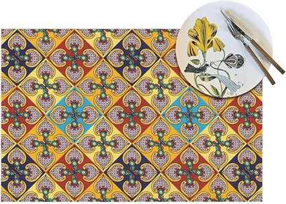Placemats Set of 4 PVC Woven Place Mats Heat Resistant Easy to Clean for Indoor Outdoor Party Kitchen Dining Table Decoration 12"x18",Boho Style