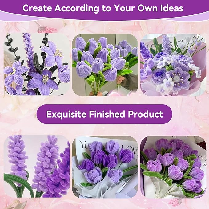 500 Pcs Pipe Cleaners for Crafts – 5 Colors Chenille Stems with Glue Guns & Tape Measure – Perfect for DIY Projects, Holiday & Room Decorations, Arts and Crafts Activities (Purple, 12in x 8mm)