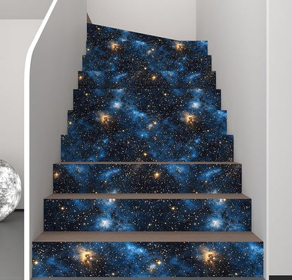 Blue Starry Peel and Stick Removable Black Sky Contact Paper 17.5in x393.7in, Gold Star Modern Wallpaper Mural Waterproof Self Adhesive for Wall Bedroom Bathroom Kitchen Cabinet Room Decor
