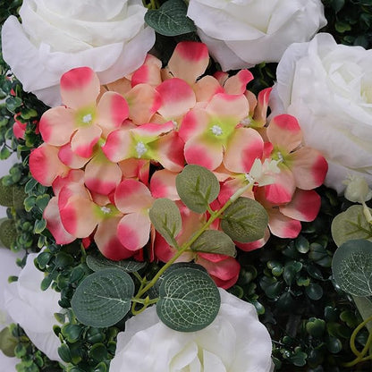 Artificial Flower Wall Panels, Silk Wedding Flower Wall Backdrop Panel, 3D Floral Panel Artificial Floral Wall Mat Flower Screen for Photo Party Wedding Wall Background Decor (12PCS White, Pink)