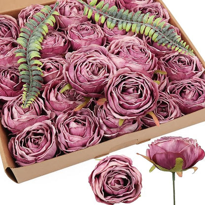 IPOPU Artificial Purple Flowers 25PCS Rose Artificial Flowers Bulk Heads Dried Silk Flowers Fake Roses Heads for Bouquet of Flowers Artificial Floral Arrangements (Purple)