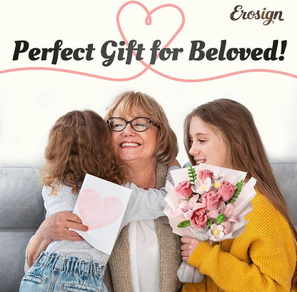 Erosign 500 Pcs All-in-One Pipe Cleaner Flower Making Kit - Complete DIY Craft Set for Kids & Adults | Includes Chenille Stems, Wires, Tape, Stamens, Ribbon, Beads, Pom Poms, Paper, Glue | (Pink)