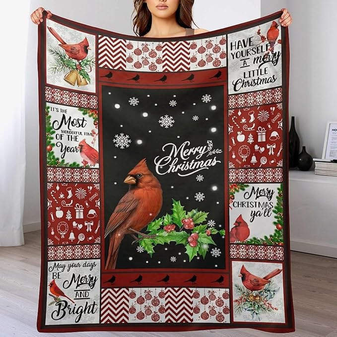 Cardinal Christmas Throw Blanket for Kids & Adults - Soft, Warm & Cozy Fleece for Couch, Sofa & Bed - 40"x50"