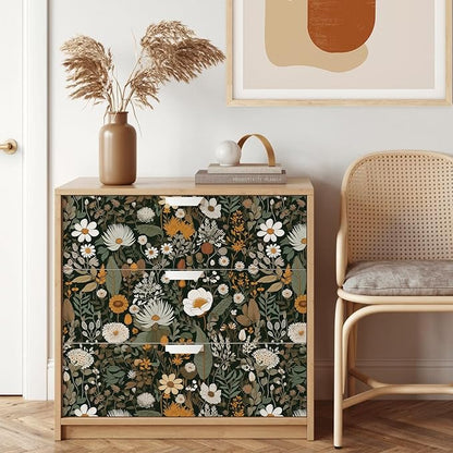Peel & Stick Wallpaper: Floral Bedroom Wallpaper 17.71x118.1Inch Vintage Boho Wild Flower Daisy Removable Watercolor Multicolor