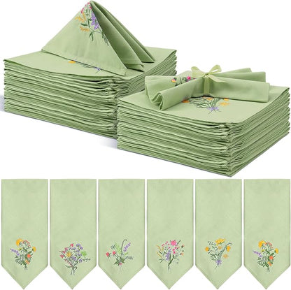 Tioncy 12 Pcs Christmas Floral Cloth Napkins Decorations Bulk Embroidered Wildflower Dinner Napkins Tea Cocktail Party Gifts Xmas Stocking Stuffers for Holiday Table Decor (Sage Green)