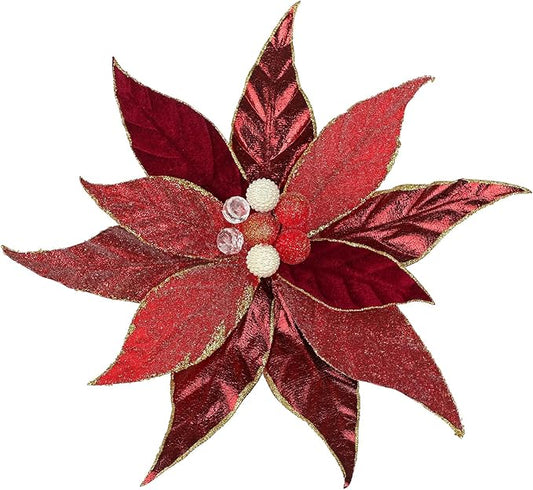 DILATATA 3 Pcs Artificial Christmas Flowers 13 Inch Glitter Poinsettia Picks Christmas Tree Ornaments Topper Decorations Red Poinsettias Flowers for Xmas New Year Wreath Garland Wedding Home Decor