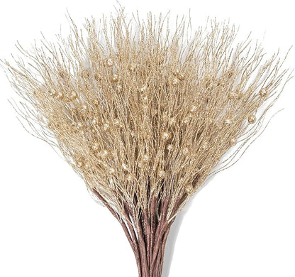 KI Store Christmas Glitter Picks Sprays Set of 20 Champagne for Christmas Tree Decoration Topper Floral Arrangement