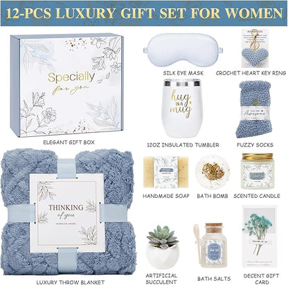 Get Well Gifts for Women Self Care Gifts Basket - Relaxing Spa Care Package After Surgery Thinking of You Birthday Gift - Feel Better Sympathy Gift Set for Her Mom Sister Friend Wife (Blue)
