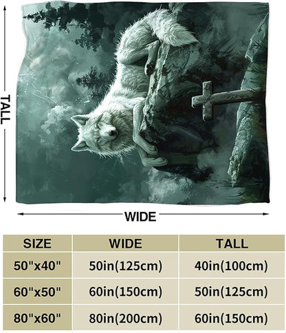 Wolf Christian Throw Blanket for Women Men Adults - Soft Warm Cozy Fleece for Couch Sofa Bed - Wolf Gifts and Decor - 60"x50"