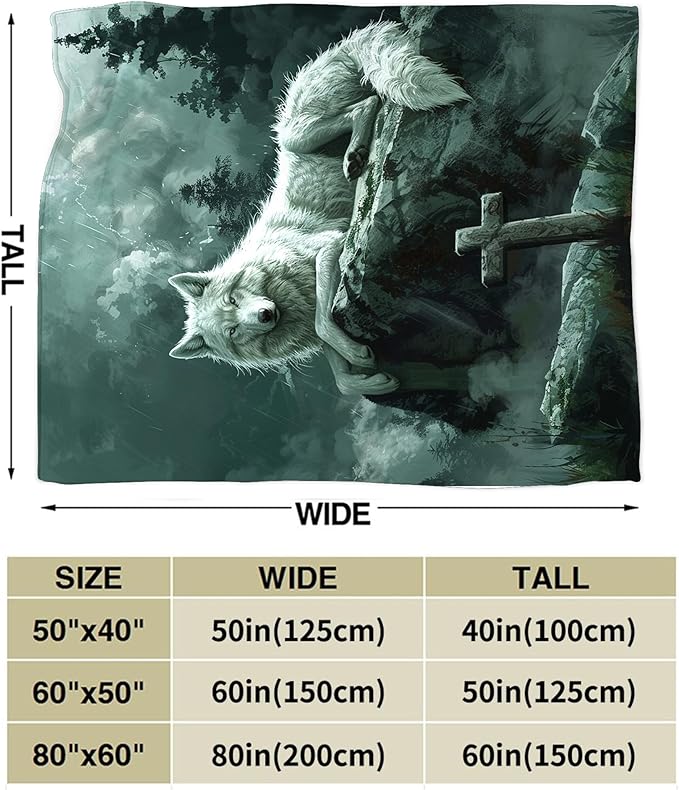 Wolf Christian Throw Blanket - Gifts and Decor for Women Men Adults - Soft Warm Cozy Fleece for Couch Sofa Bed 50"x40"