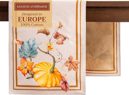 Maison d' Hermine Table Runner 100% Cotton Double Layer Table Runners 108 inches Long for Thanksgiving Christmas Decorations Home Kitchen Dining Party Wedding (Potiron, 14.5" x 108")