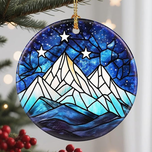 Christmas Ornaments, 2.8 Inch Ceramic Hanging Ornament, Christmas Tree Ornaments, Xmas Decorations, Holiday Decorations, Holiday Party Gifts, and Xmas Gift Ideas - Starry Night Peaks