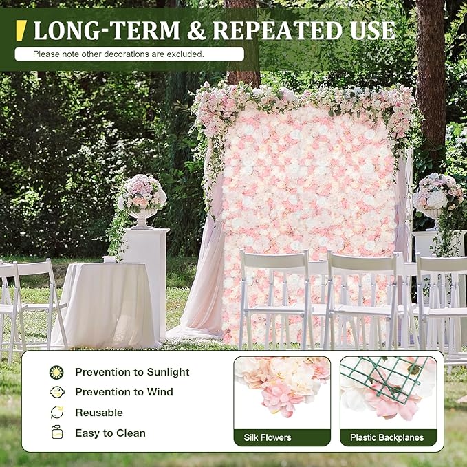 Flower Wall Panels 12pcs 24x15 Inch Artificial Wall Flower Backdrop for Wedding Party Baby Bridal Decor, Hanging Fake Silk Flower Backdrop Wall Decor (12pcs)
