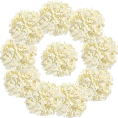 10PCS Silk Hydrangea Heads with Stems Artificial Flowers for Wedding Party Home Decor (Champagne)