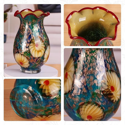 KAMMAK Colored Glass Vase, Beautiful Hand Blown Decorative Vase, Modern Art Vase for Flower Mantle Dining Table Centerpiece, Entryway Living Room Wedding Decoration, ZSLX002