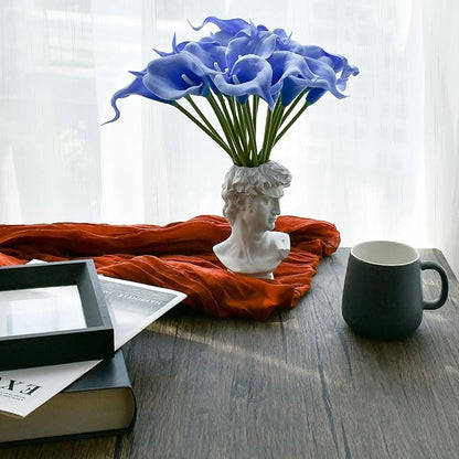 Mandy's PU Light Blue Calla Lily Artificial Flowers 20 Stems 13.5in Faux Realistic Centerpiece for Thanksgiving and Christmas Decorations DIY Bridal Bouquet Home Décor