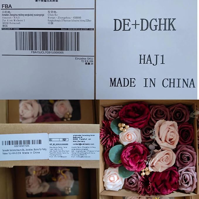 Serwalin Burgundy Hot Pink Artificial Flowers Silk Flowers Fake Cake Flowers Arrangements for DIY Wedding Bouquets Party Table Centerpieces Home Decorations Indoor Outdoor