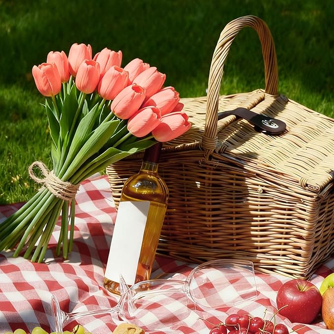 Artificial Flowers Mother's Day Easter Valentine's Day Gifts, Artificial Flowers Fake Tulips Flowers Home Kitchen Wedding Table Decorations a Bunch of 20 Coral Tulips