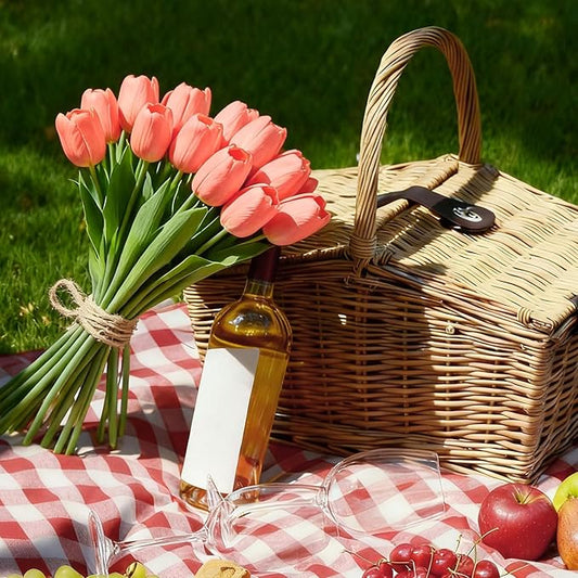 Artificial Flowers Mother's Day Easter Valentine's Day Gifts, Artificial Flowers Fake Tulips Flowers Home Kitchen Wedding Table Decorations a Bunch of 20 Coral Tulips