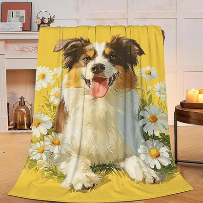 Australian Shepherd Blanket Cute Dog Throw Blanket Puppy Soft Cozy Fleece Fuzzy Stuffed Plush Flannel Animal Gifts for Girls Women Boys Kids Adults 40''x50''