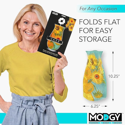 MODGY Collapsible and Expandable Plastic Flower Vase, Unbreakable, Foldable, Decorative Modern Centerpieces, Table Decorations, Van Gogh Sunflowers, 1 Pack