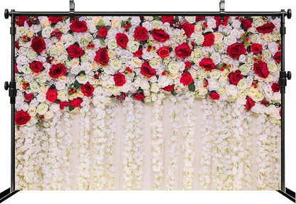 MAEQLQLM 5x3ft Wedding Flower Wall Backdrop Romantic Red White Floral Wall with Hanging Flowers Photography Background for Wedding Party Decor Bridal Shower Photo Booth Props