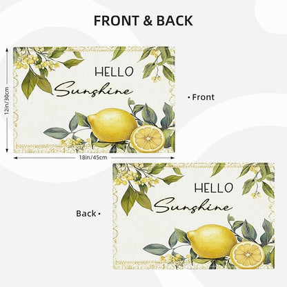 Lemon Iris Summer Placemats Set of 6, Rustic Fruit Place Mats, Country Hello Sunshine Dining Table Mats, Washable Placemats for Kitchen Dining Room Home Decor 18L'' × 12W''