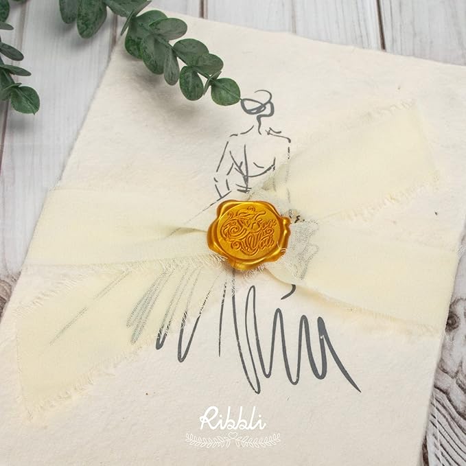 Ribbli Chiffon 1-1/2 inch x 20 Yard Handmade Fringe Cream Ivory Silk Ribbon for Wedding Invitations, Bridal Bouquets, Flower Arrangement Decoration