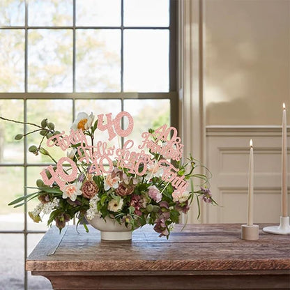 Gyufise 15Pcs 40th Birthday Centerpiece Sticks Forty Happy 40th Table Flower Centerpieces Sticks Cheers to 40 Floral Decorations for 40th Birthday Party Centerpieces Supplies Rose Gold