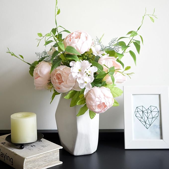 FiveSeasonStuff Soft Peach Pink Vintage Artificial Peonies Silk Flowers and Hydrangeas for Wedding Bridal Home Decor – Beautiful Floral Centerpiece Bouquet (Tender Petal)