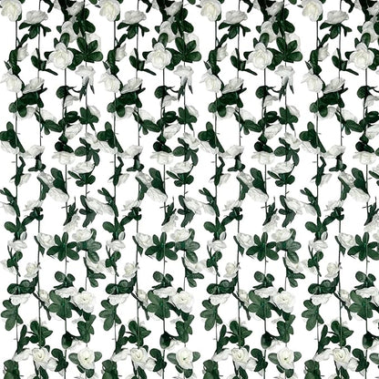 8Pcs 63Ft White Rose Garland, Fake Rose Hanging Flowers, Artificial Flower Vine, Hanging Floral Vine Garland for Wedding, Birthday Party, Wall Arch, Halloween, Christmas Garden Backdrop Decor