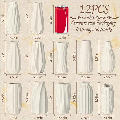 White Vase Set of 12, Small White Bulk Bud Vases for Pampas Grass for Wedding Table Centerpieces Decoration, Modern Boho for Rustic Vase.