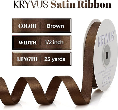 Brown Satin Ribbon, Double Faced 1/2 Inch X 25 Yards Brown Ribbon, Premium Satin Ribbon for Gift Wrapping, Crafts, Hair Bow Making, Sewing, Flower Bouquet, Wedding Party Decor