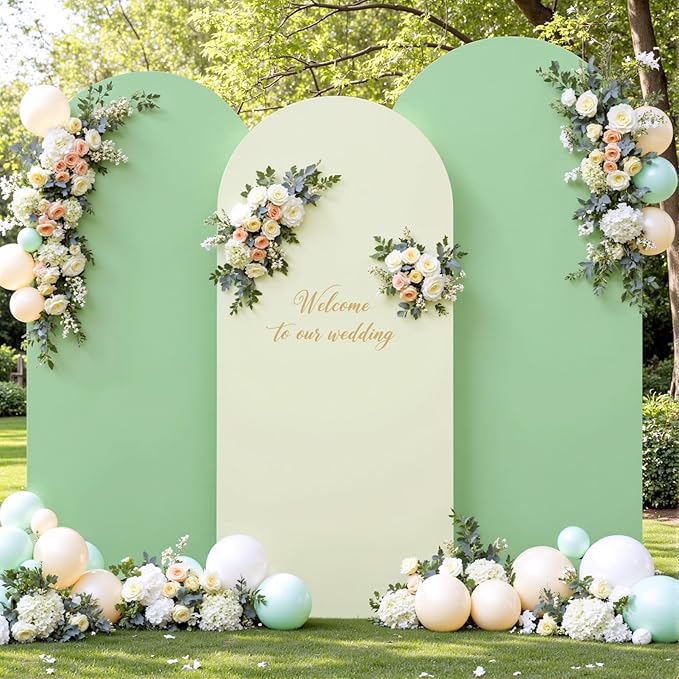 Sage Green Beige Arch Backdrop Cover 8FT 7.2FT 6.6FT Wedding Arch Covers Set of 3 Spandex Fitted Fabric Backdrops Double-Color Arch Covers Stretchy Backdrop for Party Baby Shower Birthday Decoration