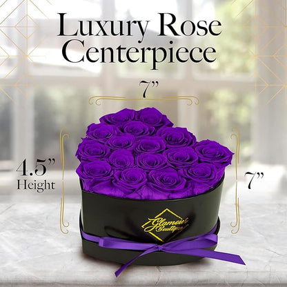 GLAMOUR BOUTIQUE 16 Flower Forever Heart Shape Box - Preserved Roses Gift for Her, Preserved Flowers, Purple