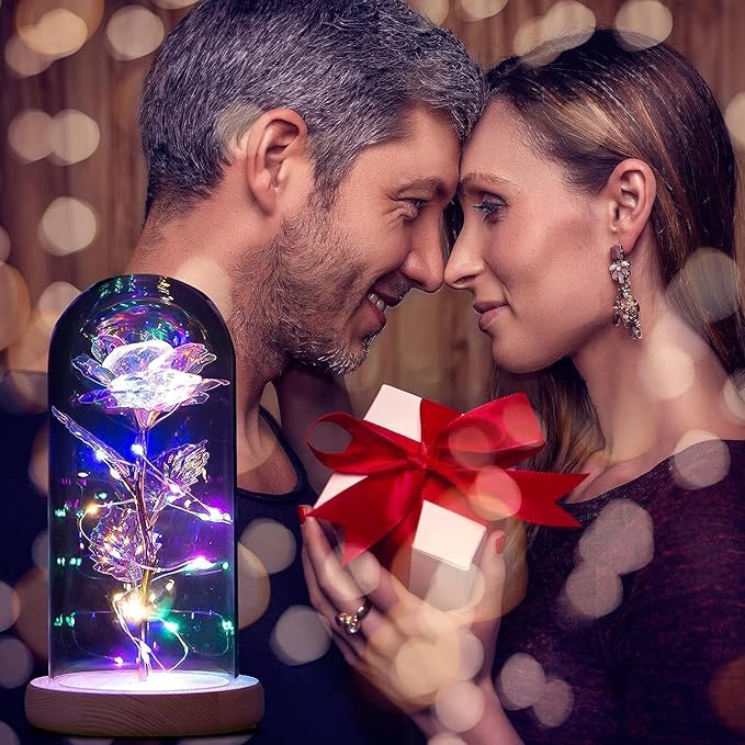 QUNPON Womens Gifts for Christmas Flowers Gifts Women,Mom Grandma Sister for Girlfriend Her Wife Friends,Birthday Gifts for Women,Rainbow Galaxy Glass Rose Gifts for Christmas,Valentines Day