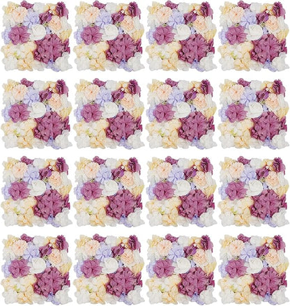 16Pcs Artificial Flower Wall Panel 3D Floral Backdrop Walls13.7 X 13.7" Purple Flower Wall Decor Panel Flower Backdrop for Party Home Background Decor