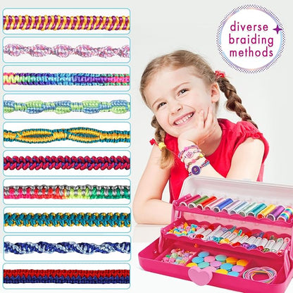 TingingYuli Friendship Bracelet Making Kit with Storage Box,DIY String Bracelet Arts and Craft for Girls Aged 8-12, Birthday Gifts for Ages 6 7 8 9 10 11 12 Year Old -White/Rose