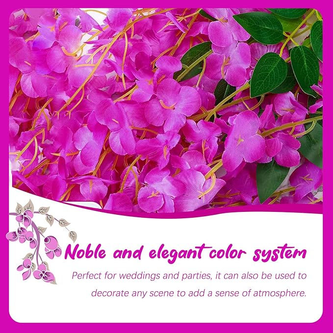 24 Pack Purple Red Wisteria Hanging Flowers Garland, 3.77 Feet Artificial Flower Vines, Fake Wisteria, Artificial Vines Hanging Garland for Backdrop Outdoor Yard Garden Decor