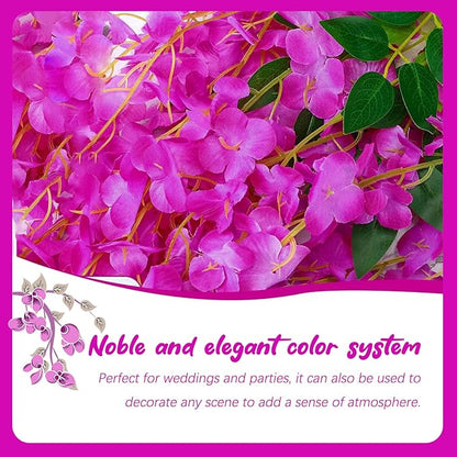 24 Pack Purple Red Wisteria Hanging Flowers Garland, 3.77 Feet Artificial Flower Vines, Fake Wisteria, Artificial Vines Hanging Garland for Backdrop Outdoor Yard Garden Decor
