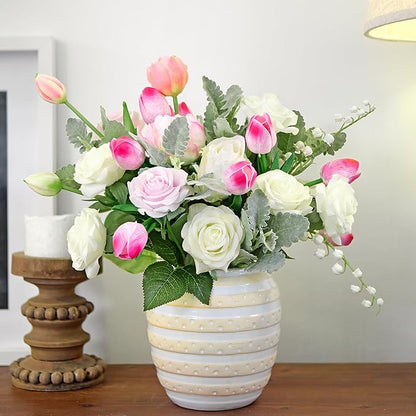 FiveSeasonStuff Real Touch Tulips Artificial Flowers – 15 Stems Faux Tulip Bouquet in Gift Box for Wedding, Home Decor, Party, Floral Arrangements (Creamy Pink)