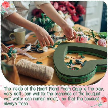 Fiwochic 15.75 x 14.76 Inch Heart Floral Foam Cage Heart Shaped Flower Arrangements Stand with Suction Cup Dry Wet Floral Foam Blocks Flower Cage Holder for Valentine's Day Wedding Party Decorations