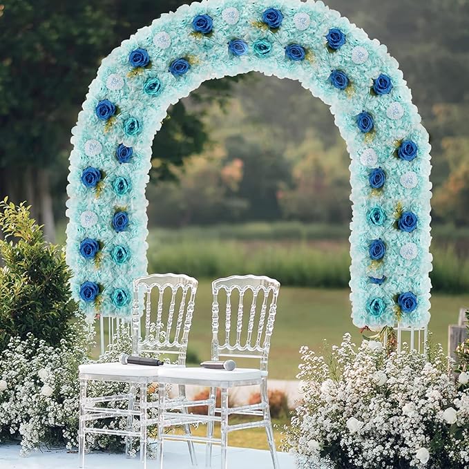 3D Flower Wall Backdrop - 12Pcs Artificial Flower Wall Panel 15 * 15inch Decoration Blue Roses Wall for Home Party Wedding Anniversary Birthday