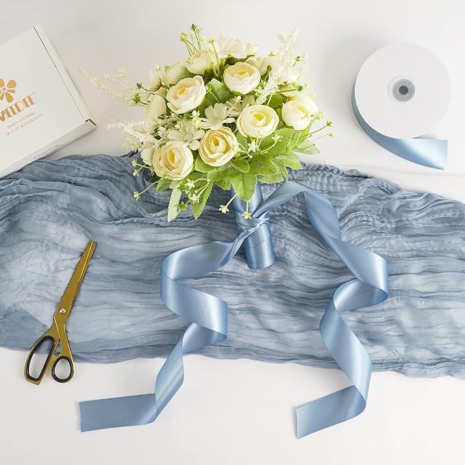 MEEDEE Dusty Blue Satin Ribbon 1-1/2 Inch Dusty Blue Ribbon Lux Double Faced Satin Ribbons by 50 Yards Polyester Satin Ribbons for Crafts, Weddings, Flower Bouquet, Holiday Decorating