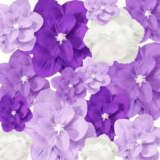 Giant Paper Flowers Artificial Large Paper Flower Decoration for Handcrafted Wall Backdrop Christmas Mexican Wedding Graduation Bridal Shower Birthday Party Supplies(Purple Gradient,18 Pcs)