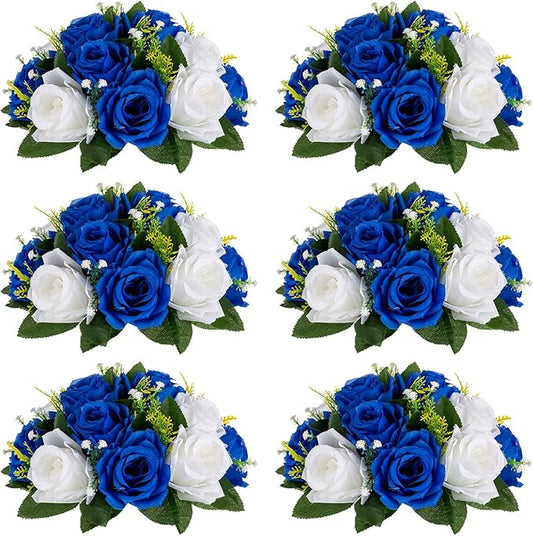Sziqiqi Blue Artificial Flowers for Decoration Fake Kissing Flower Balls for Wedding Centerpieces Tables Flower Centerpiece Arrangement for Party Festival