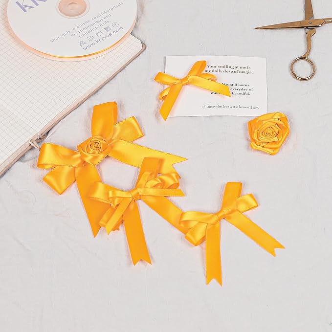 Yellow Gold Satin Ribbon, Double Faced 1/2 Inch X 50 Yards Yellow Gold Ribbon, Premium Satin Ribbon for Gift Wrapping, Crafts, Hair Bow Making, Sewing, Flower Bouquet, Wedding Party Decor
