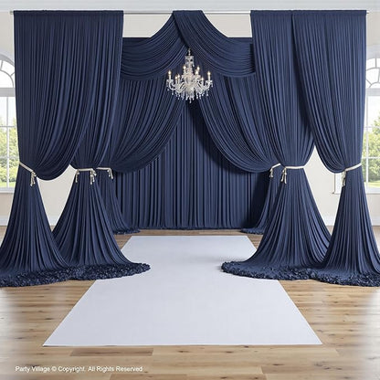 PartyVillage 20ft×15ft Navy Blue Backdrop Curtain for Wedding Parties, 4 Panels Wrinkle Free 15 FT Long Polyester Photo Backdrop Drapes Back Drop Cloth for Birthday Photography Background