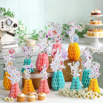 12 Pcs Wildflowers Honeycomb Centerpieces Flower Birthday Party Decoration Floral Honeycomb Spring Summer Theme Table Centerpieces Decorations for Little Wildflower Baby Shower Supplies