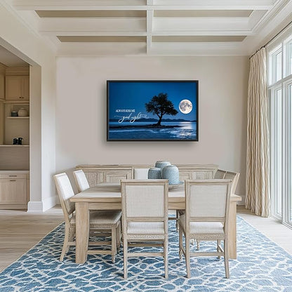 Bedroom Large Wall Art Moon Tree Landscape Pictures Wall Decor Always Kiss Me Goodnight Sign Canvas Prints blue night poster Framed Artwork Decoration above over Bed for Love Living Room 36"x24"